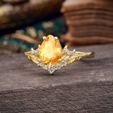 Nature and Moon-Inspired 4-Prong Pear-Cut Natural Citrine Engagement Ring